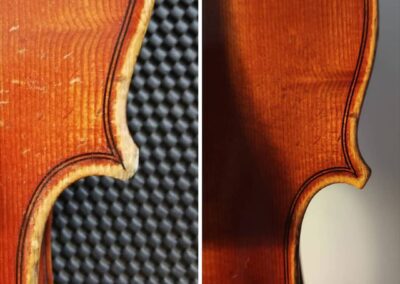 Restoration Vincennes Violin : edge and corner of the table - Ghent and Bernardel