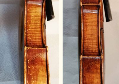 Restoration: varnish joints on a violin by Georg Klotz